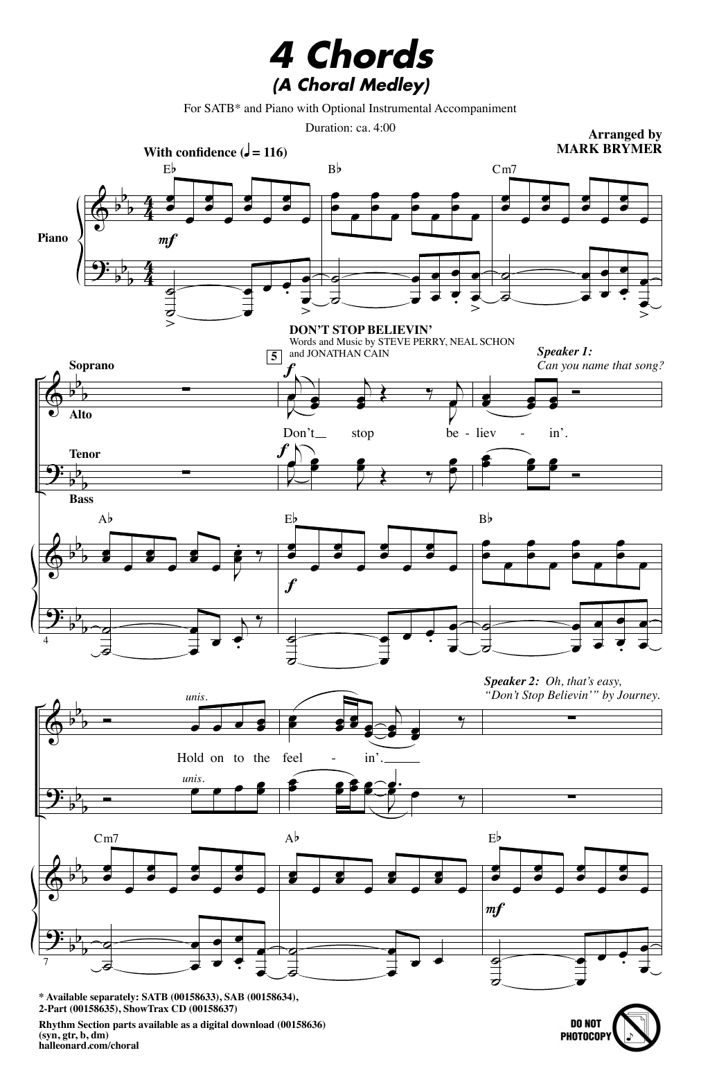 Mark Brymer 4 Chords (A Choral Medley) sheet music, chords, lyrics - Printable PDF for SAB