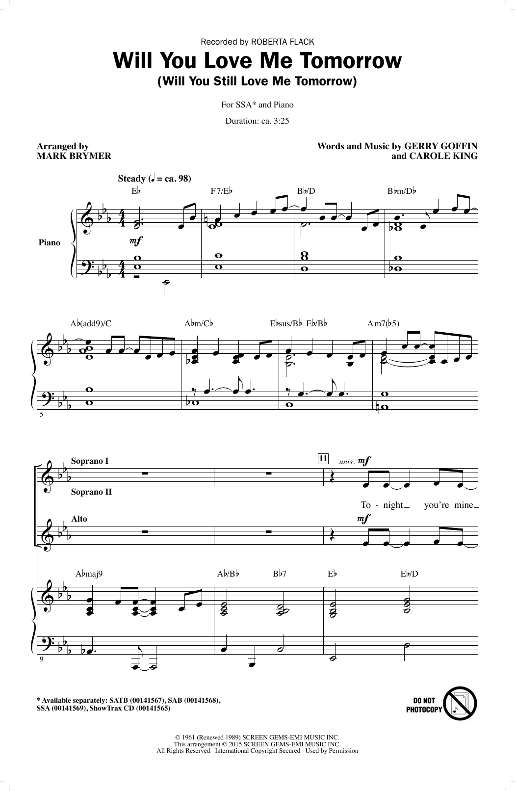 Roberta Flack Will You Love Me Tomorrow (Will You Still Love Me Tomorrow) (arr. Mark Brymer) sheet music, chords, lyrics - Printable PDF for SAB