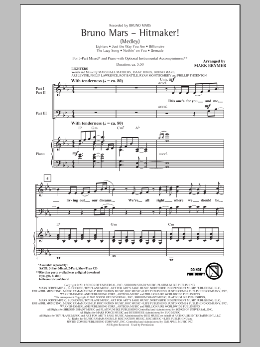 Mark Brymer Hitmaker! (Medley) sheet music, chords, lyrics - Printable PDF for 3-Part Mixed