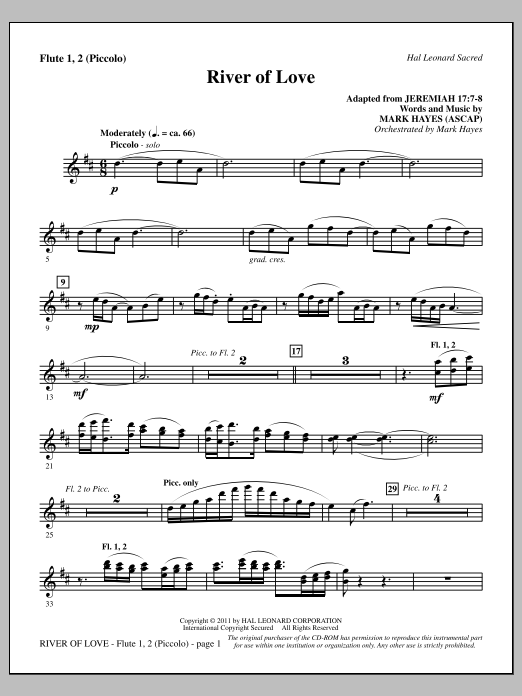 Mark Hayes River Of Love - Flute 1,2/Piccolo sheet music, chords, lyrics - Printable PDF for Choir Instrumental Pak