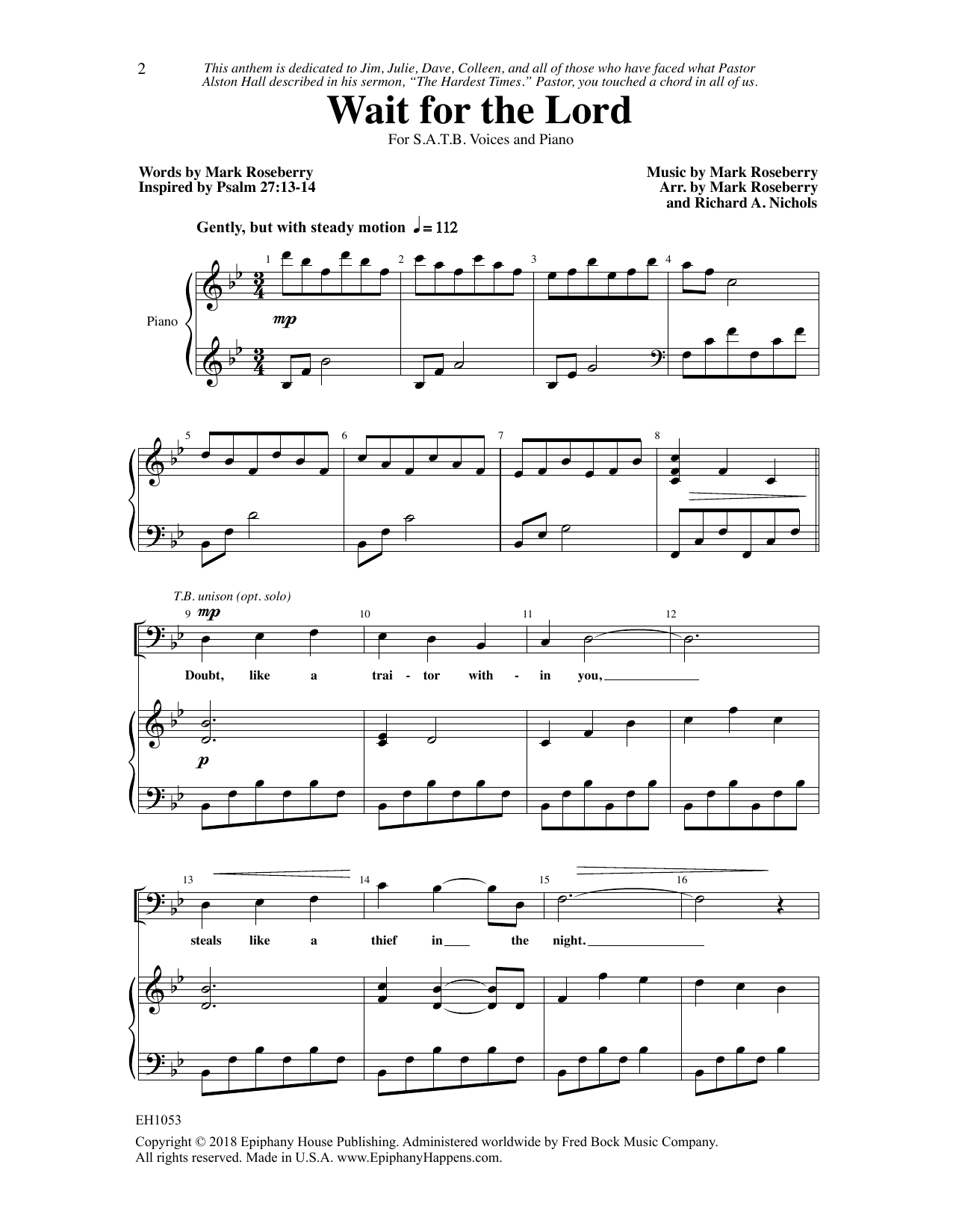 Mark Roseberry Wait for the Lord sheet music, chords, lyrics - Printable PDF for Choir
