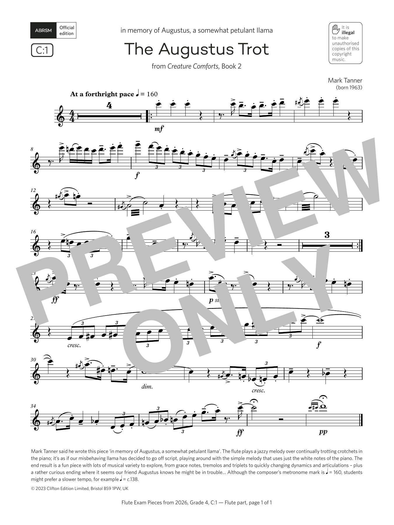Mark Tanner The Augustus Trot (Grade 4, list C1, from the ABRSM Flute Syllabus from 2026) sheet music, chords, lyrics - Printable PDF for Flute Solo