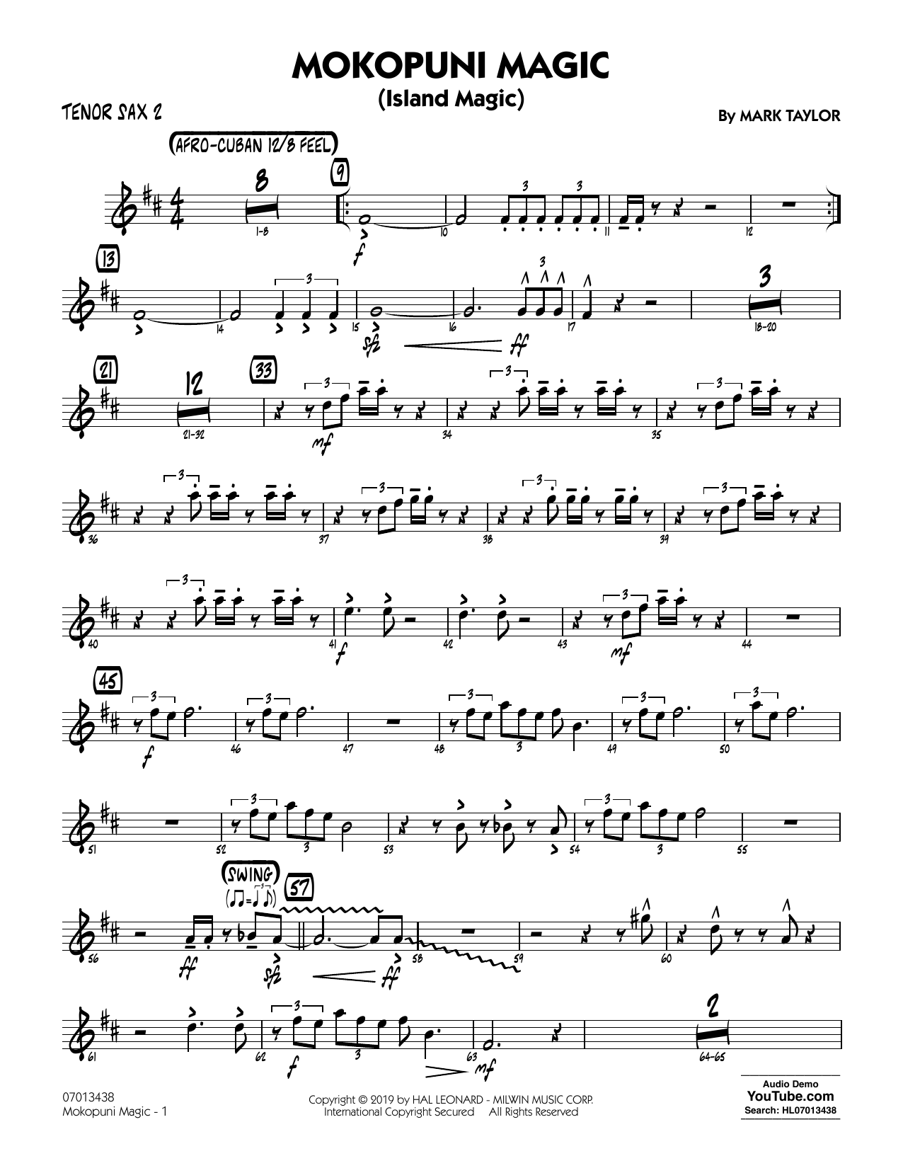 Mark Taylor Mokopuni Magic (Island Magic) - Tenor Sax 2 sheet music, chords, lyrics - Printable PDF for Jazz Ensemble