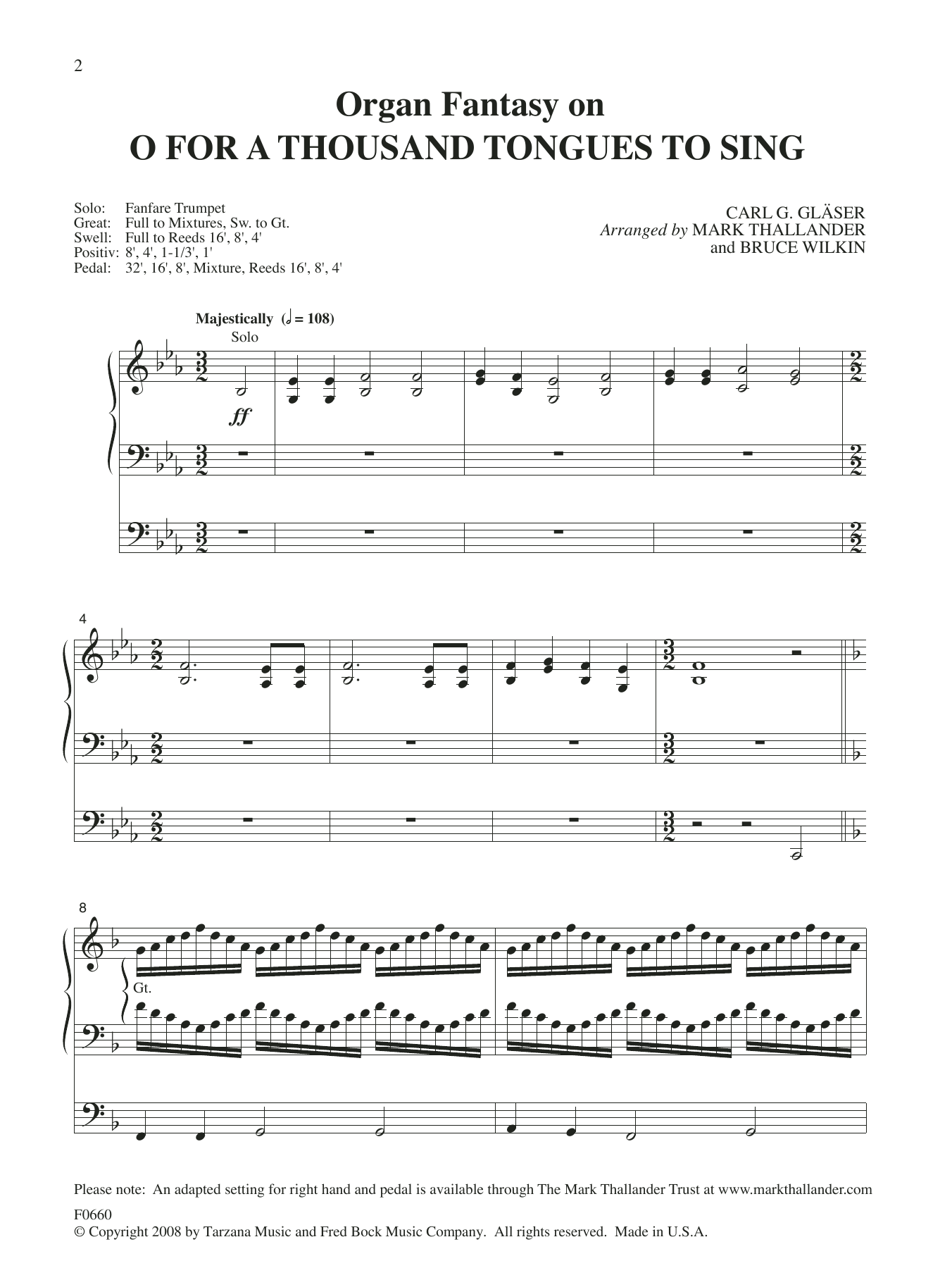 Mark Thallander and Bruce Wilkin Organ Fantasia on O For A Thousand Tongues to Sing sheet music, chords, lyrics - Printable PDF for Organ