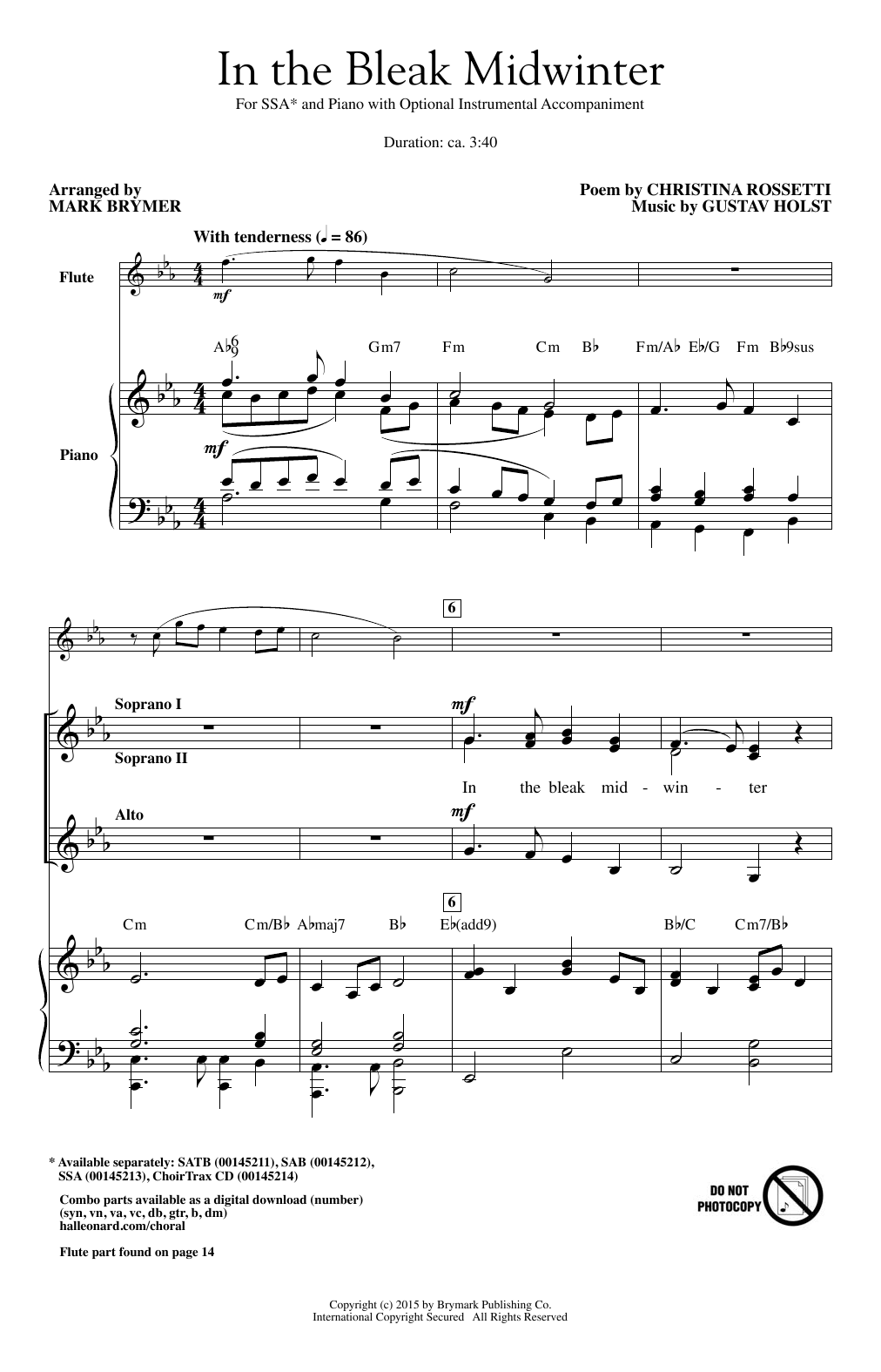 Learn to play Mark Brymer In The Bleak Midwinter sheet music for SAB in minutes. Mark Brymer In The Bleak Midwinter sheet music preview music notes and score for SAB including 13 page(s)