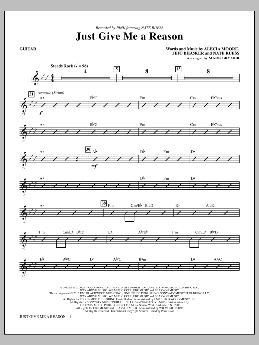 Learn to play Mark Brymer Just Give Me a Reason - Guitar sheet music for Choir Instrumental Pak in minutes. Mark Brymer Just Give Me a Reason - Guitar sheet music notes and chords