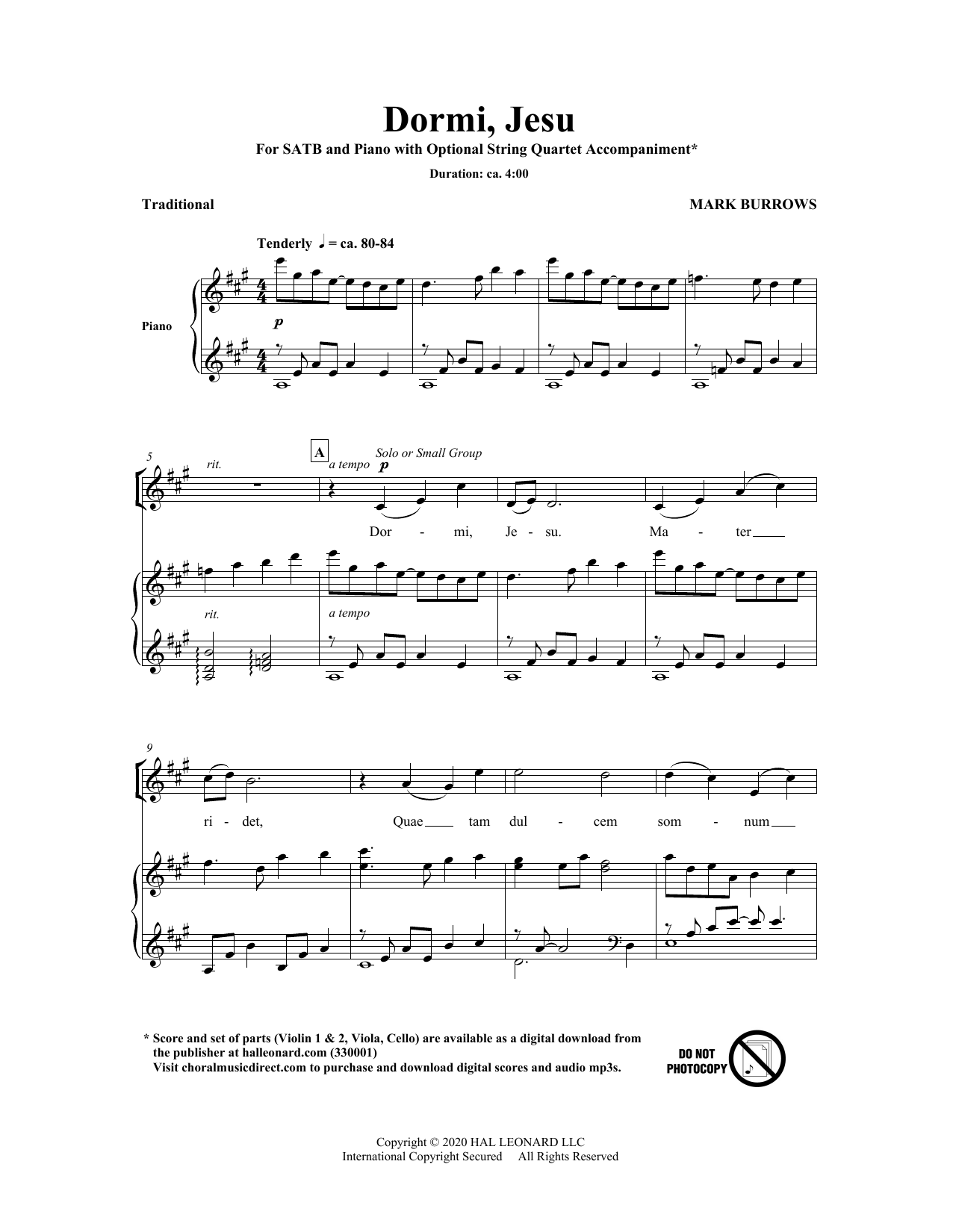 Mark Burrows Dormi Jesu sheet music preview music notes and score for SATB Choir including 10 page(s)