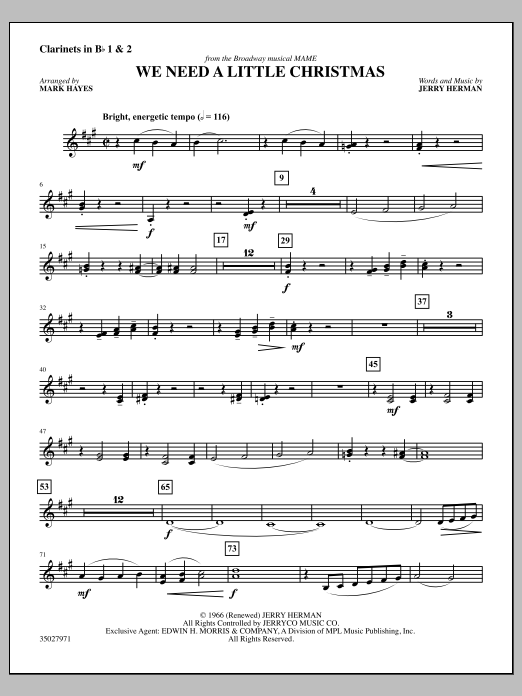 Learn to play Mark Hayes We Need a Little Christmas - Bb Clarinet 1,2 sheet music for Choir Instrumental Pak in minutes. Mark Hayes We Need a Little Christmas - Bb Clarinet 1,2 sheet music notes and chords