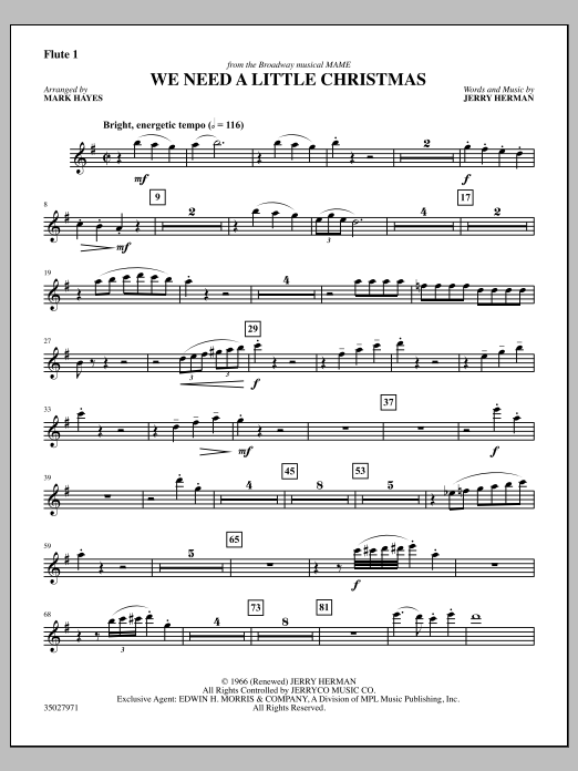 Learn to play Mark Hayes We Need a Little Christmas - C Flute 1 sheet music for Choir Instrumental Pak in minutes. Mark Hayes We Need a Little Christmas - C Flute 1 sheet music notes and chords