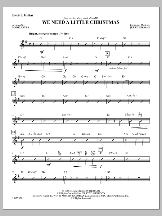 Learn to play Mark Hayes We Need a Little Christmas - Guitar sheet music for Choir Instrumental Pak in minutes. Mark Hayes We Need a Little Christmas - Guitar sheet music notes and chords