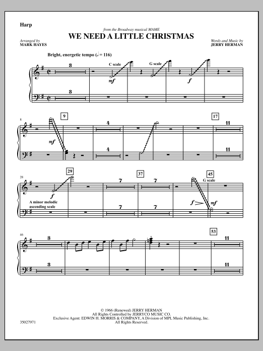 Learn to play Mark Hayes We Need a Little Christmas - Harp sheet music for Choir Instrumental Pak in minutes. Mark Hayes We Need a Little Christmas - Harp sheet music notes and chords