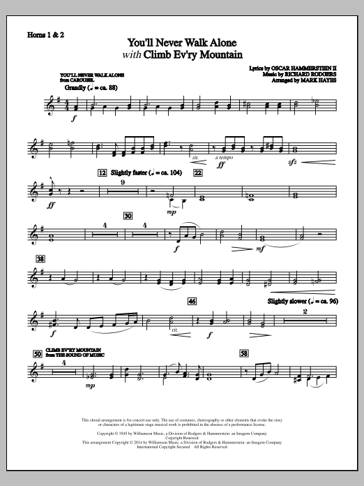 Mark Hayes You Ll Never Walk Alone With Climb Every Mountain F Horn 1 2 Sheet Music Download Printable Pdf Music Notes Score Chords
