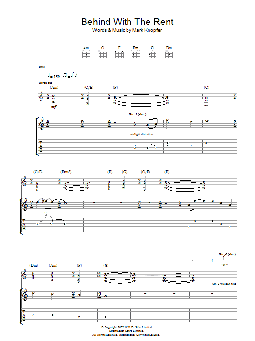 Learn to play Mark Knopfler Behind With The Rent sheet music for Guitar Tab in minutes. Mark Knopfler Behind With The Rent sheet music preview music notes and score for Guitar Tab including 8 page(s)
