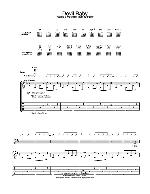 Learn to play Mark Knopfler Devil Baby sheet music for Guitar Tab in minutes. Mark Knopfler Devil Baby sheet music notes and chords