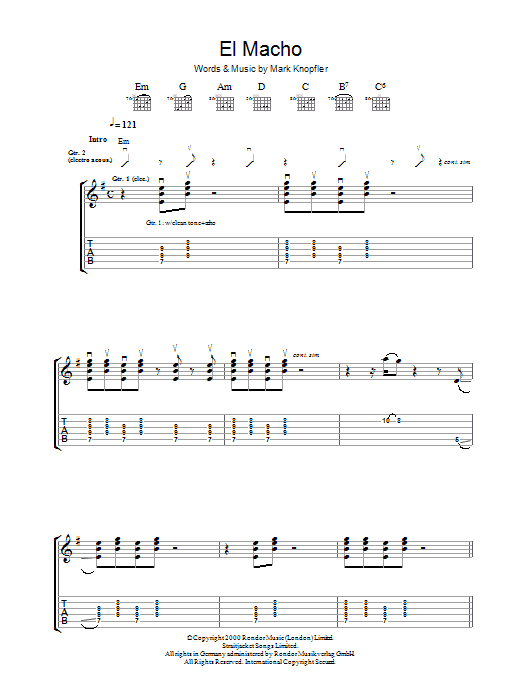 Learn to play Mark Knopfler El Macho sheet music for Guitar Tab in minutes. Mark Knopfler El Macho sheet music preview music notes and score for Guitar Tab including 9 page(s)