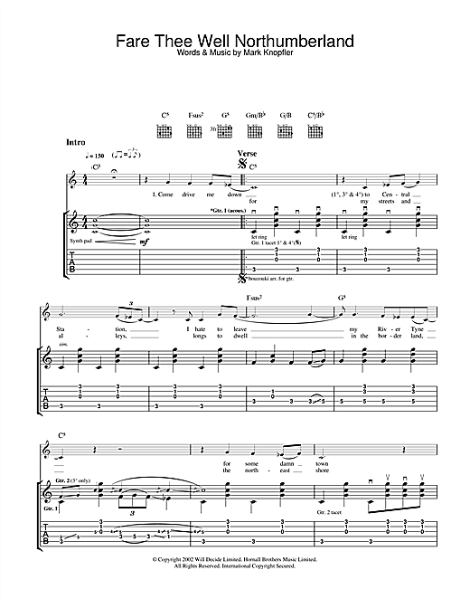 Learn to play Mark Knopfler Fare Thee Well Northumberland sheet music for Guitar Tab in minutes. Mark Knopfler Fare Thee Well Northumberland sheet music notes and chords