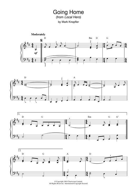 Learn to play Mark Knopfler Going Home (theme from Local Hero) sheet music for Piano in minutes. Mark Knopfler Going Home (theme from Local Hero) sheet music notes and chords