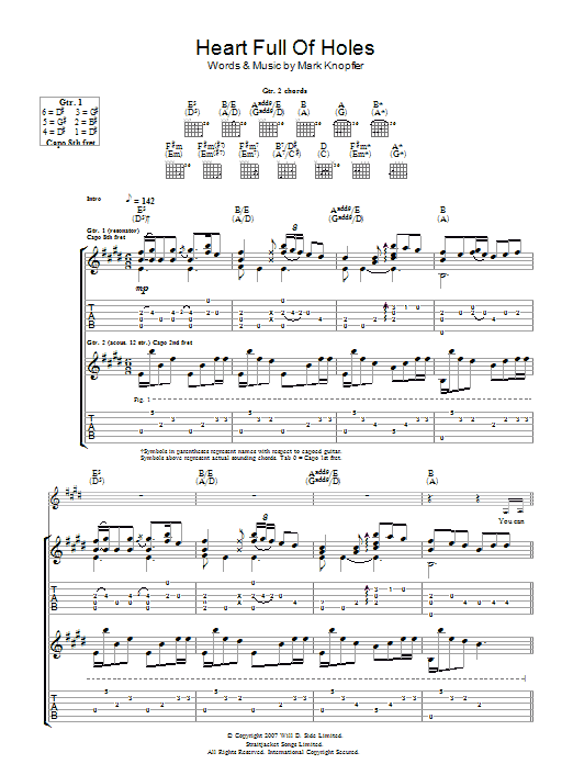 Learn to play Mark Knopfler Heart Full Of Holes sheet music for Guitar Tab in minutes. Mark Knopfler Heart Full Of Holes sheet music preview music notes and score for Guitar Tab including 12 page(s)
