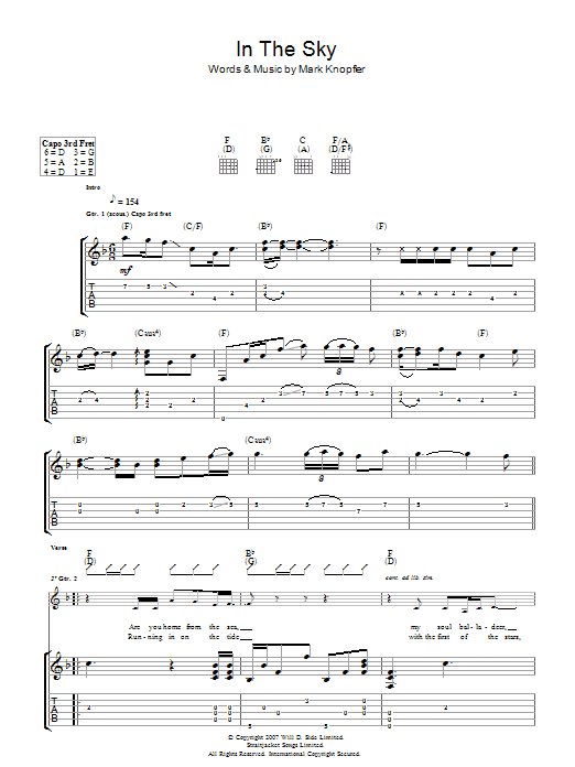 Learn to play Mark Knopfler In The Sky sheet music for Guitar Tab in minutes. Mark Knopfler In The Sky sheet music preview music notes and score for Guitar Tab including 7 page(s)