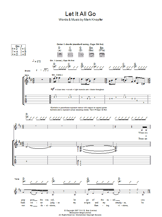 Learn to play Mark Knopfler Let It All Go sheet music for Guitar Tab in minutes. Mark Knopfler Let It All Go sheet music preview music notes and score for Guitar Tab including 5 page(s)