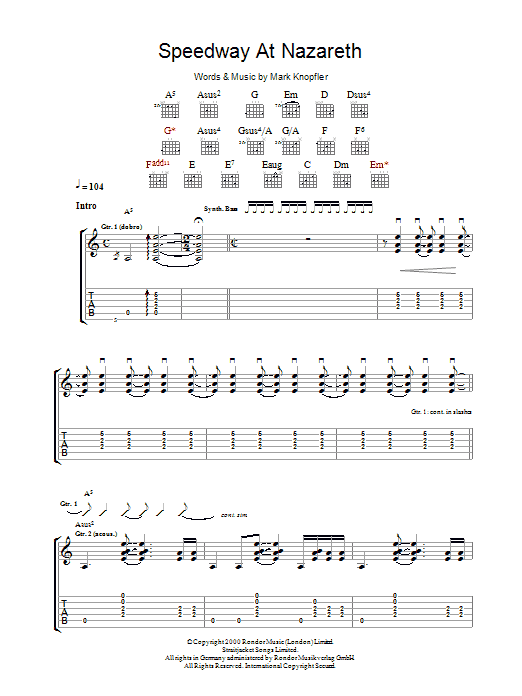 Learn to play Mark Knopfler Speedway At Nazareth sheet music for Guitar Tab in minutes. Mark Knopfler Speedway At Nazareth sheet music preview music notes and score for Guitar Tab including 10 page(s)