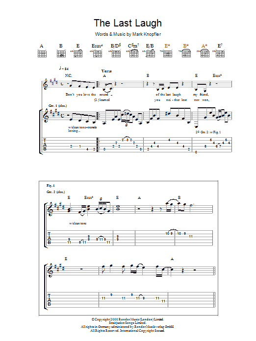 Learn to play Mark Knopfler The Last Laugh sheet music for Guitar Tab in minutes. Mark Knopfler The Last Laugh sheet music preview music notes and score for Guitar Tab including 7 page(s)