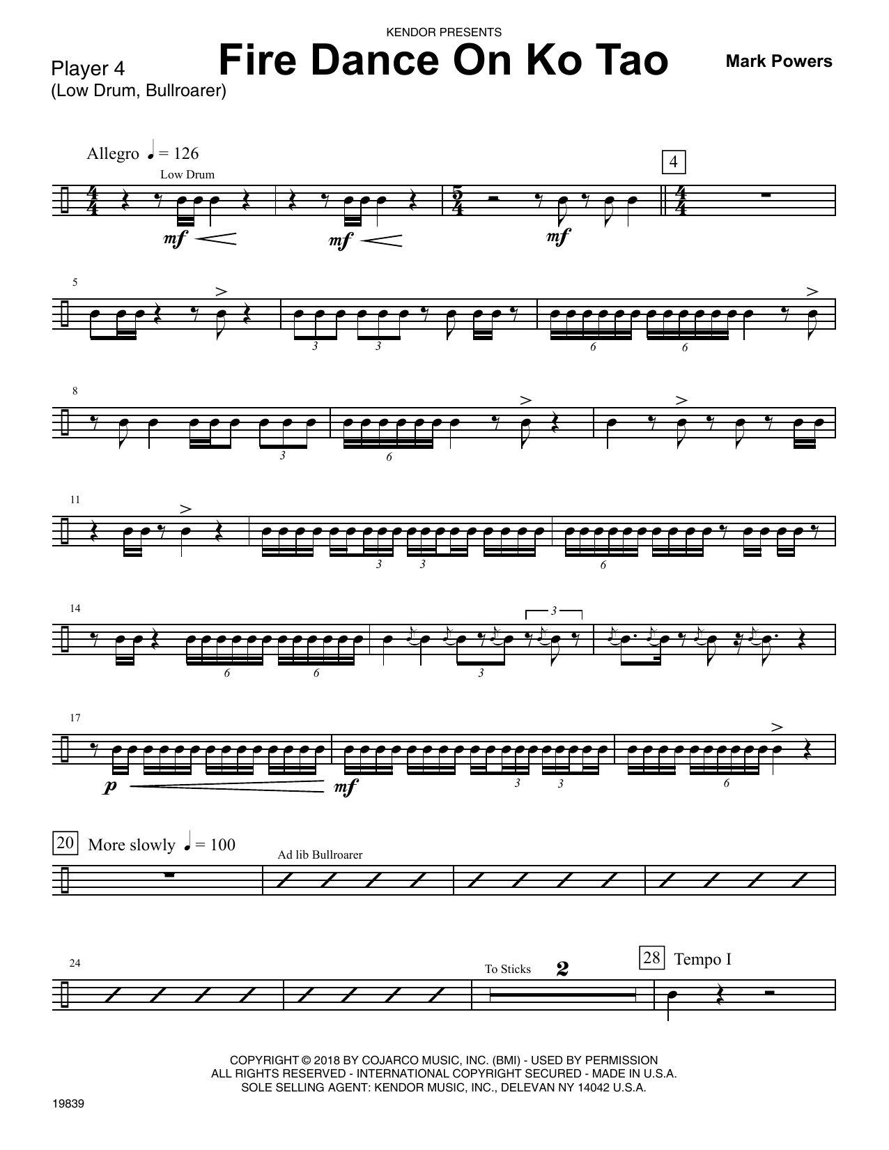 Learn to play Mark Powers Fire Dance On Ko Tao - Percussion 4 sheet music for Percussion Ensemble in minutes. Mark Powers Fire Dance On Ko Tao - Percussion 4 sheet music preview music notes and score for Percussion Ensemble including 2 page(s)