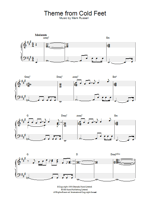 Mark Russell Theme from Cold Feet sheet music preview music notes and score for Piano including 2 page(s)