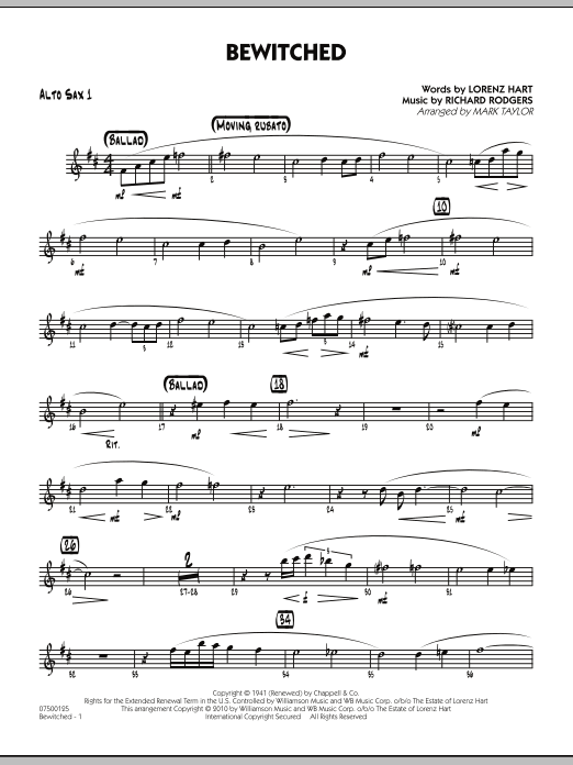 Learn to play Mark Taylor Bewitched - Alto Sax 1 sheet music for Jazz Ensemble in minutes. Mark Taylor Bewitched - Alto Sax 1 sheet music preview music notes and score for Jazz Ensemble including 2 page(s)
