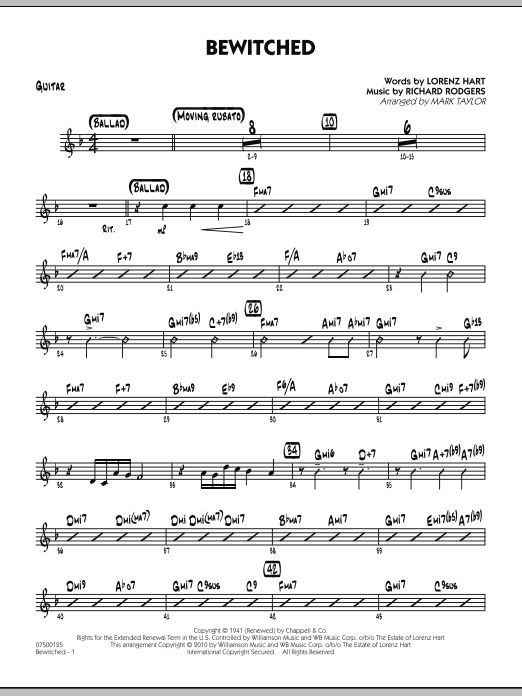 Learn to play Mark Taylor Bewitched - Guitar sheet music for Jazz Ensemble in minutes. Mark Taylor Bewitched - Guitar sheet music preview music notes and score for Jazz Ensemble including 2 page(s)
