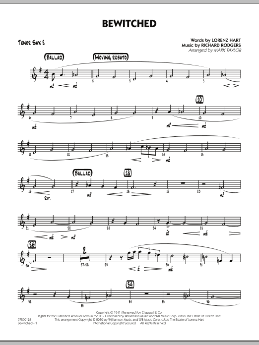 Learn to play Mark Taylor Bewitched - Tenor Sax 2 sheet music for Jazz Ensemble in minutes. Mark Taylor Bewitched - Tenor Sax 2 sheet music preview music notes and score for Jazz Ensemble including 2 page(s)