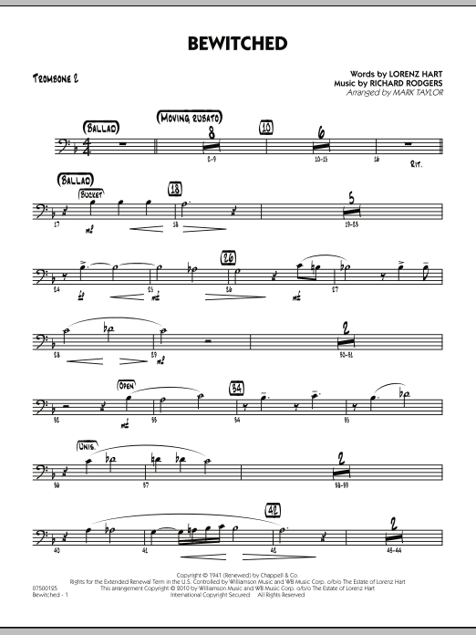 Learn to play Mark Taylor Bewitched - Trombone 2 sheet music for Jazz Ensemble in minutes. Mark Taylor Bewitched - Trombone 2 sheet music preview music notes and score for Jazz Ensemble including 2 page(s)
