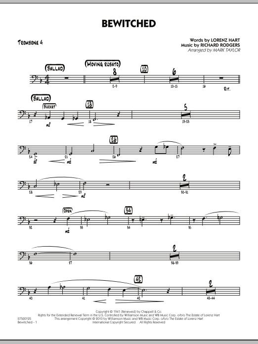 Learn to play Mark Taylor Bewitched - Trombone 4 sheet music for Jazz Ensemble in minutes. Mark Taylor Bewitched - Trombone 4 sheet music preview music notes and score for Jazz Ensemble including 2 page(s)