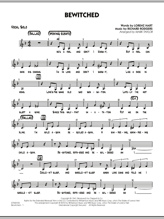 Learn to play Mark Taylor Bewitched - Vocal Solo sheet music for Jazz Ensemble in minutes. Mark Taylor Bewitched - Vocal Solo sheet music preview music notes and score for Jazz Ensemble including 2 page(s)