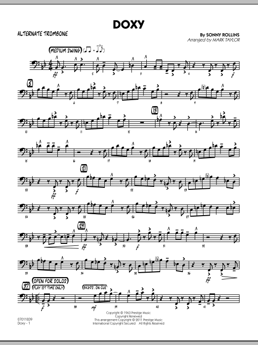 Mark Taylor Doxy - Alternate Trombone sheet music preview music notes and score for Jazz Ensemble including 2 page(s)