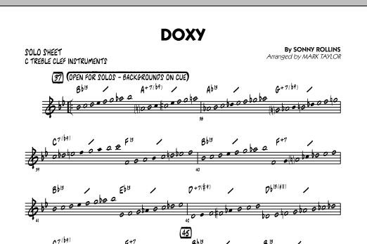 Learn to play Mark Taylor Doxy - C Solo Sheet sheet music for Jazz Ensemble in minutes. Mark Taylor Doxy - C Solo Sheet sheet music preview music notes and score for Jazz Ensemble including 1 page(s)