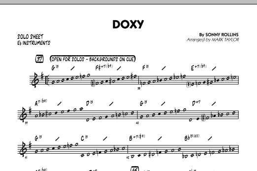 Learn to play Mark Taylor Doxy - Eb Solo Sheet sheet music for Jazz Ensemble in minutes. Mark Taylor Doxy - Eb Solo Sheet sheet music preview music notes and score for Jazz Ensemble including 1 page(s)