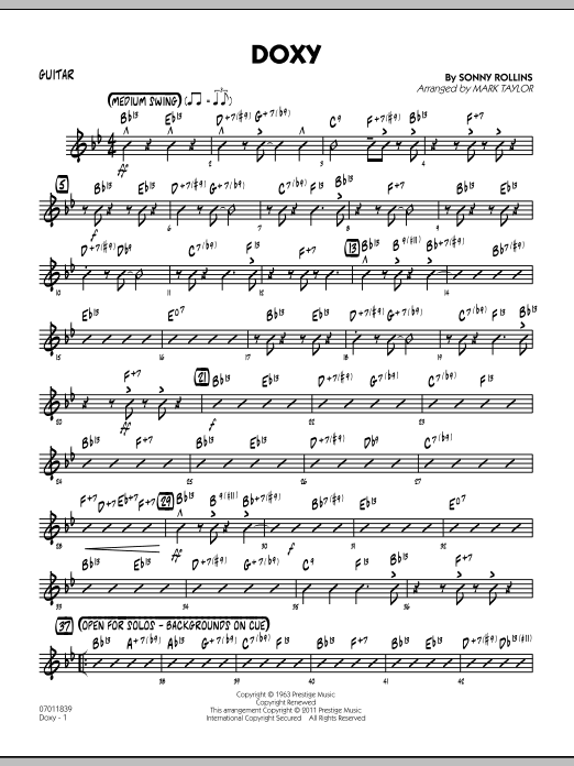 Mark Taylor Doxy - Guitar sheet music preview music notes and score for Jazz Ensemble including 2 page(s)