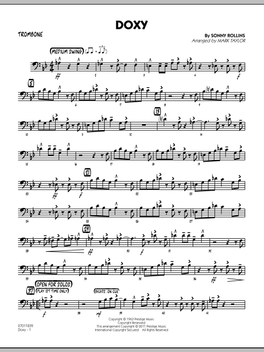 Mark Taylor Doxy - Trombone sheet music preview music notes and score for Jazz Ensemble including 2 page(s)