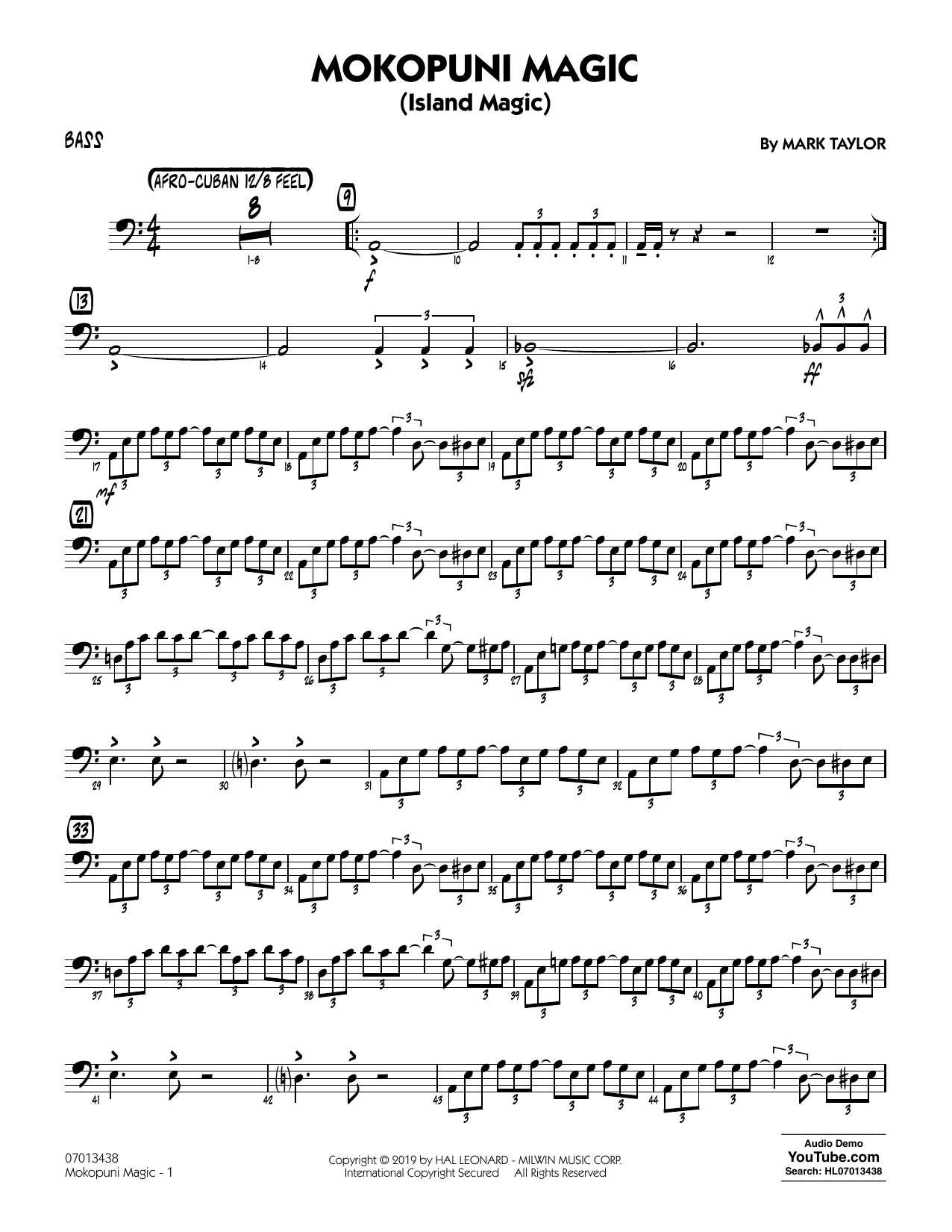 Learn to play Mark Taylor Mokopuni Magic (Island Magic) - Bass sheet music for Jazz Ensemble in minutes. Mark Taylor Mokopuni Magic (Island Magic) - Bass sheet music preview music notes and score for Jazz Ensemble including 4 page(s)