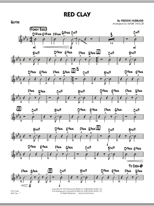 Learn to play Mark Taylor Red Clay - Guitar sheet music for Jazz Ensemble in minutes. Mark Taylor Red Clay - Guitar sheet music preview music notes and score for Jazz Ensemble including 3 page(s)