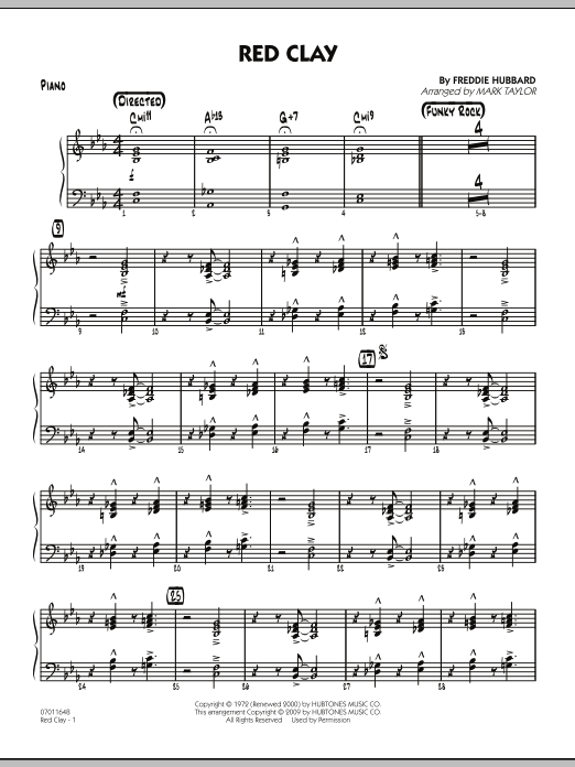 Learn to play Mark Taylor Red Clay - Piano sheet music for Jazz Ensemble in minutes. Mark Taylor Red Clay - Piano sheet music preview music notes and score for Jazz Ensemble including 7 page(s)