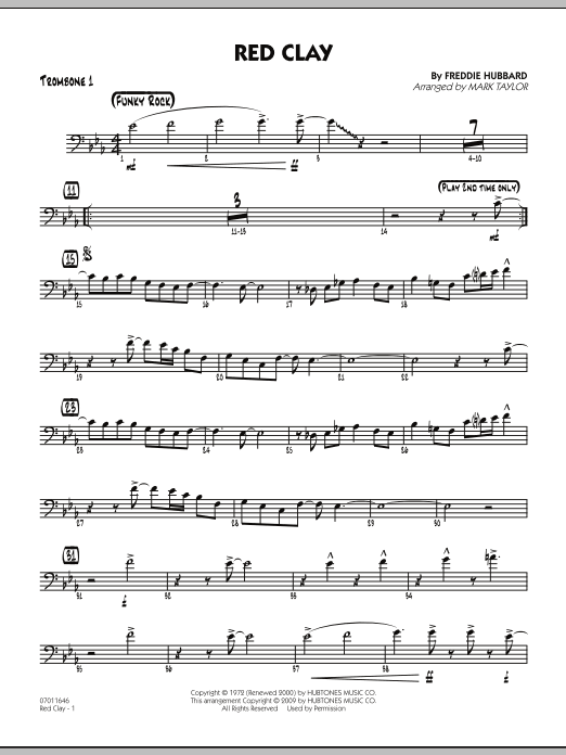 Learn to play Mark Taylor Red Clay - Trombone 1 sheet music for Jazz Ensemble in minutes. Mark Taylor Red Clay - Trombone 1 sheet music preview music notes and score for Jazz Ensemble including 3 page(s)