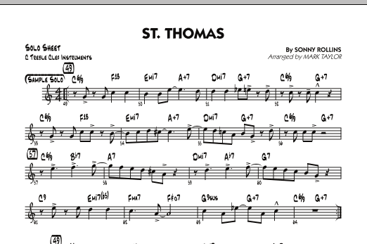 Learn to play Mark Taylor St. Thomas - C Solo Sheet sheet music for Jazz Ensemble in minutes. Mark Taylor St. Thomas - C Solo Sheet sheet music preview music notes and score for Jazz Ensemble including 1 page(s)