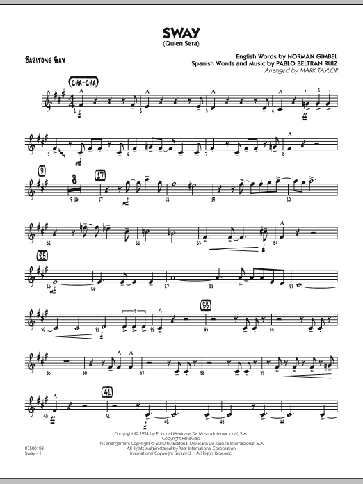 Learn to play Mark Taylor Sway (Quien Sera) - Baritone Sax sheet music for Jazz Ensemble in minutes. Mark Taylor Sway (Quien Sera) - Baritone Sax sheet music preview music notes and score for Jazz Ensemble including 2 page(s)