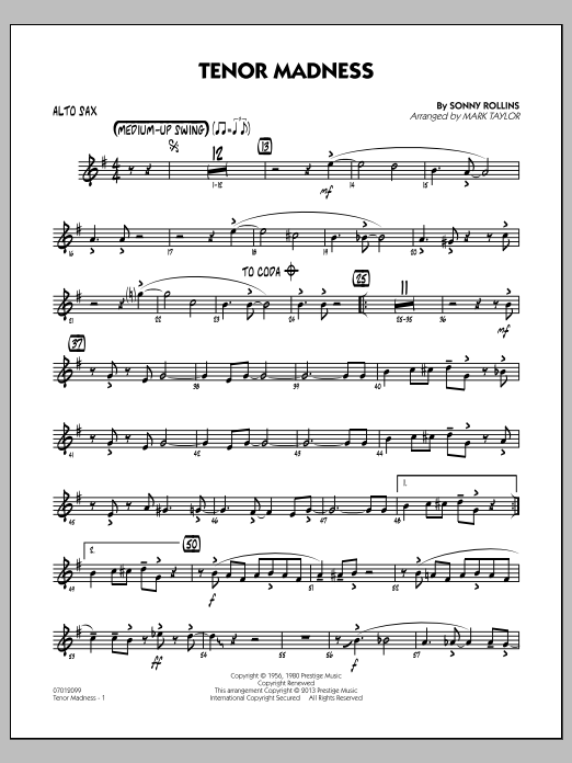 Learn to play Mark Taylor Tenor Madness - Alto Sax sheet music for Jazz Ensemble in minutes. Mark Taylor Tenor Madness - Alto Sax sheet music notes and chords