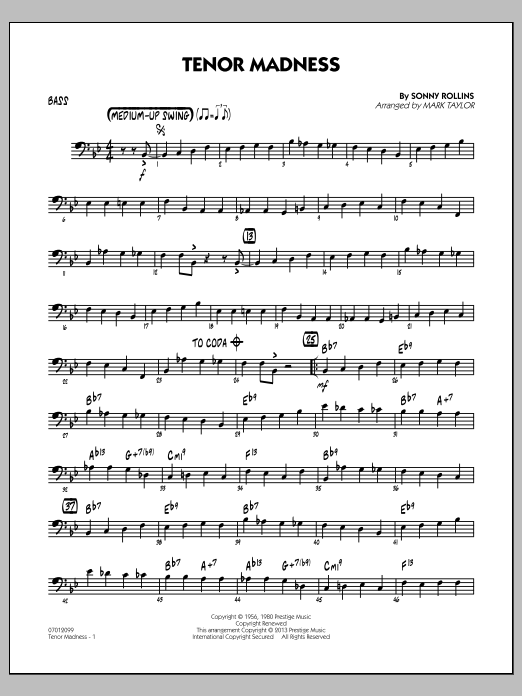 Learn to play Mark Taylor Tenor Madness - Bass sheet music for Jazz Ensemble in minutes. Mark Taylor Tenor Madness - Bass sheet music notes and chords