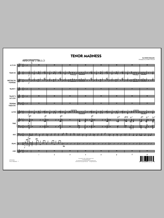 Learn to play Mark Taylor Tenor Madness - Full Score sheet music for Jazz Ensemble in minutes. Mark Taylor Tenor Madness - Full Score sheet music notes and chords