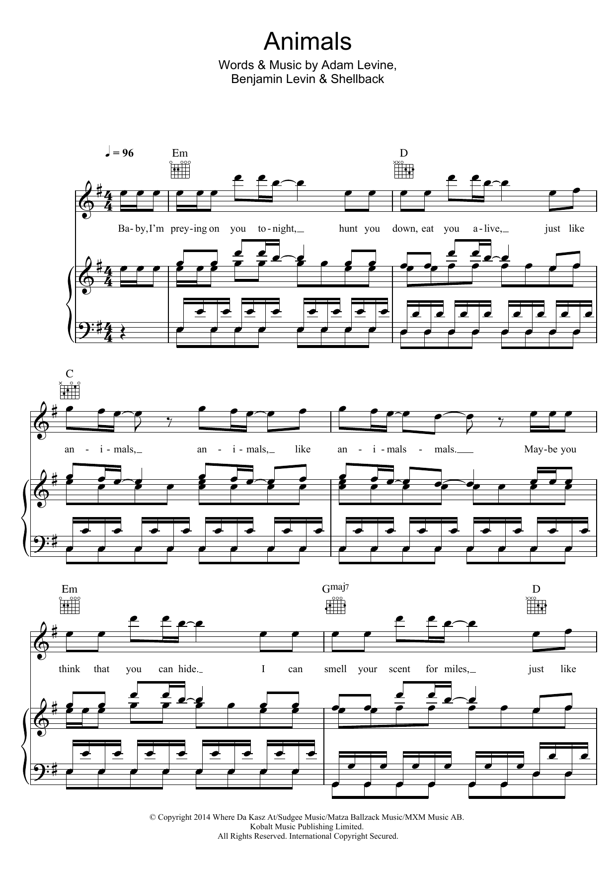 maroon 5 animals piano notes