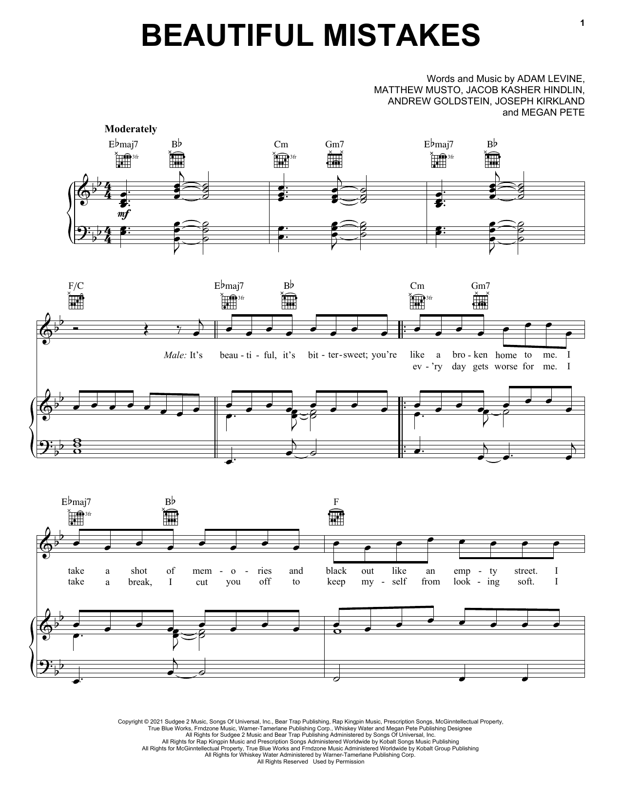 Learn to play Maroon 5 ft. Megan Thee Stallion Beautiful Mistakes sheet music for Piano, Vocal & Guitar (Right-Hand Melody) in minutes. Maroon 5 ft. Megan Thee Stallion Beautiful Mistakes sheet music preview music notes and score for Piano, Vocal & Guitar (Right-Hand Melody) including 6 page(s)